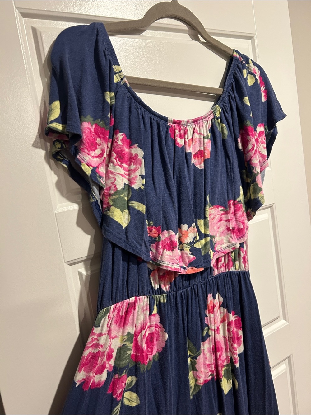 Floral Off-Shoulder Maxi Dress | Navy | L